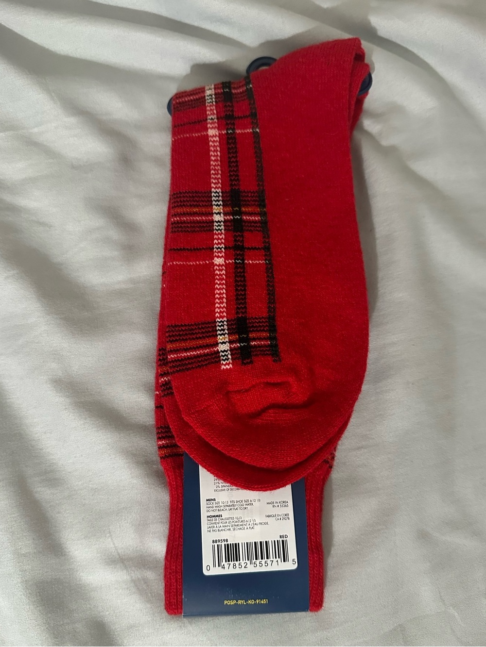 Polo by Ralph Lauren Red Plaid Casual Men's Socks - Picture 2 of 2